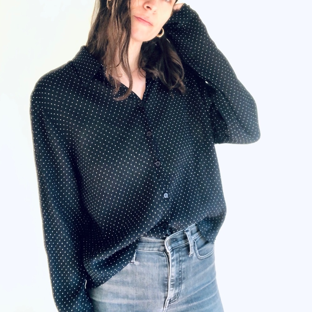 Polka dot silk button down